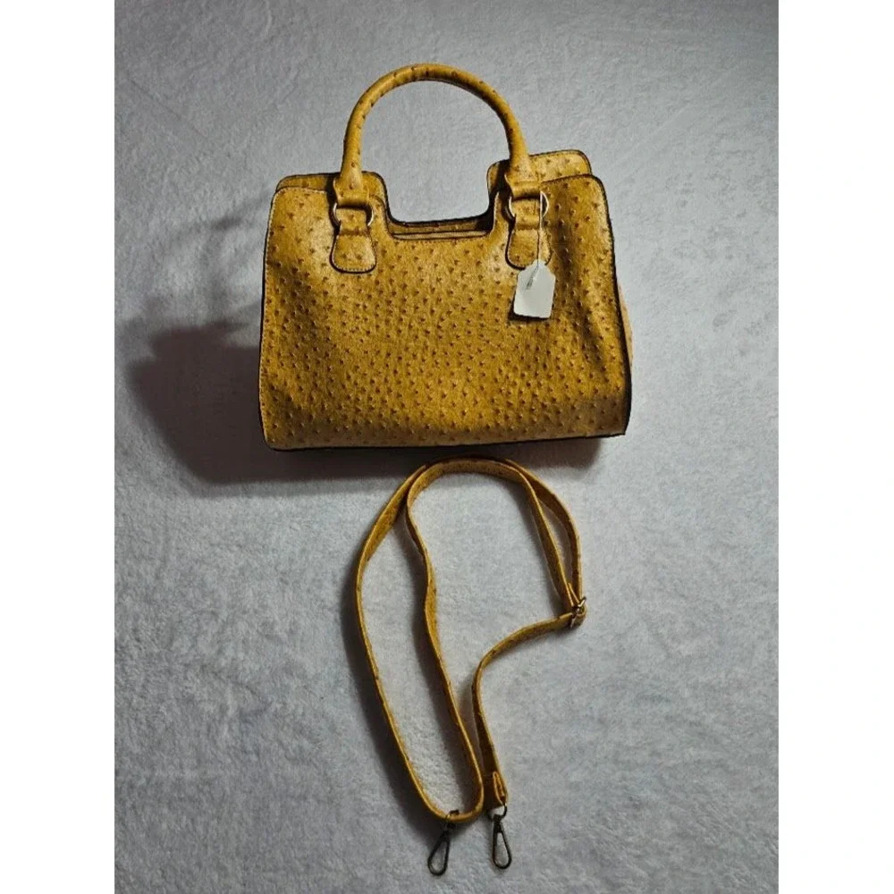 B.Iconic Luxury Handbag Yellow Ostrich Embossed Satchel Crossbody Bag NEW